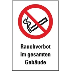 Schild I Verbots-Kombischild Rauchverbot im gesamten Gebäude, Kunststoff, 300x400mm, ASR A1.3, DIN EN ISO 7010 P002