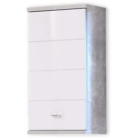 Stella Trading Badezimmer Hängeschrank in Beton Optik, Weiß - Moderner Badezimmerschrank Bad Schrank mit viel Stauraum - 38 x 71 x 23 cm (B/H/T)