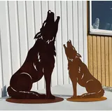 Gartenfigur Wolf heulend klein 50x23cm auf Platte Edelrost Gartendeko Wetterfest Rost Metall Rostfigur Hund Fuchs Jagd Tier von Steinfigurenwelt