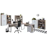 BMG-Möbel Büromöbel Arbeitszimmer Komplett Office Edition in Soma Eiche/Weiss Matt Set 7,