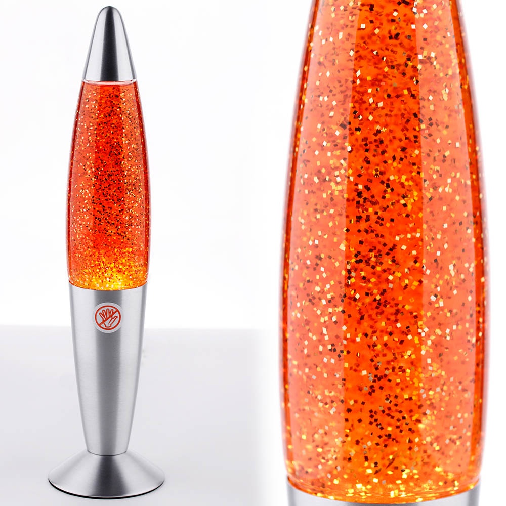 Glitterlampe H420mm | Orange | Retro | Kinder Glitterleuchte Glitzerlampe Lavalampe Lavaleuchte Magmalampe Magmaleuchte Lava Glitter Glitzerleuchte
