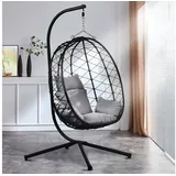 Schwarz Luxus Hängesessel NEW XXL Gestell mit Korb Schwarz und Kissen Hell Grau