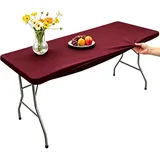 Morbuy Rechteckige Elastische Tischdecke, Rechteckig Tischdecke mit Gummizug Spanntischdecke Gartentischdecke für Outdoor Picknick Camping Partys (183x76cm,Burgunderrot)