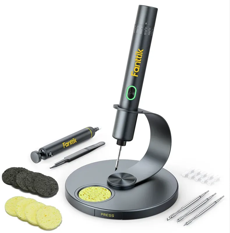 Fanttik T1 Max Lötsatz, Vatertagsgeschenk, kabelloser Elektrolöter, schnelles Aufheizen in 7 Sekunden (390–840 °C), automatischer Schlafmodus, 4 Präzisions-Lötpunkte (C210), 360° drehbarer Halter, geeignet für präzise Reparaturen