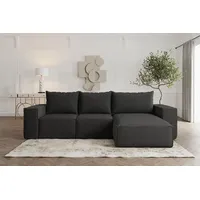 Fun Möbel Ecksofa Sofa mit Schlaffunktion ESTELLE in Stoff Poso Schwarz Ottomane Rechts