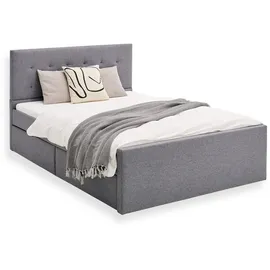 Homestyle4u Polsterbett 140x200 Grau Doppelbett Mit Lattenrost 4 Schubladen 1915,