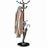 CASARIA Kleiderständer Marmorsockel Metall 14 Haken 360° Drehbar Stabil Modern 37x37x175cm Flur Büro Garderobenständer Kleiderstange Jackenständer