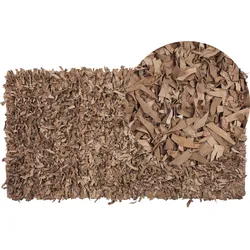 Teppich beige 80 x 150 cm Leder Shaggy MUT