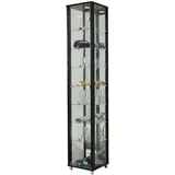 Glasvitrine Sammlervitrine Vitrine Standvitrine mit LED und 7 Glasböden höhenverstellbar ESG Glas in Schwarz Dekor 172x32x33 cm