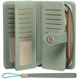 SENDEFN Geldbörse Damen Leder Portmonee Gross Frauen Clutch RFID Schutz Blocking große Kapazität Lang Geldbeutel mit 24 Kartenfächer und Portemonnaie Armband