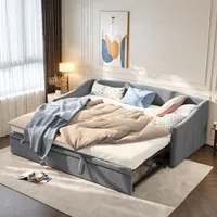 DAHUEN Schlafsofa 90/180x200 cm, Ausziehbett, 2-Sitzer Sofa mit Schlaffunktion, Sofabett Ausziehbar zum Doppelbett, Funktionsbett, Gästebett klappbar, Mit Lattenrost, Samtstoff (Grau., 90/180x200 cm)