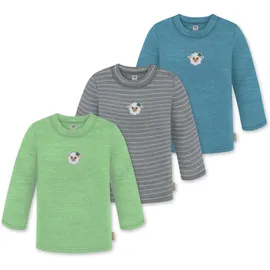 normani Outdoor Sports 3er Pack Baby Merino Longsleeve Taupo in Blau/Grau/Grün | Gr.: 98/104
