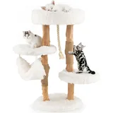 Costway Kratzbaum Holz, Katzenbaum mit Hängematte & Sisalseil & Plüschsitzflächen, Katzenturm mit Kratzpfosten aus Jute, Katzenmöbel Massivholz, Katzenkratzbaum Kletterbaum Katzen, Weiß