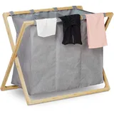 Relaxdays Wäschesortierer, klappbarer Wäschesammler mit 3 Fächern, 3x 28 L, Wäschetrenner, 57,5 x 69 x 38 cm, grau/Natur