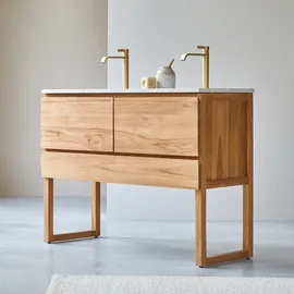 Tikamoon Edgar - Badezimmermöbel aus massivem Teakholz und Premium-Terrazzo Moon 120 cm