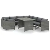 vidaXL 9-tlg. Garten-Lounge-Set mit Kissen Poly Rattan Grau