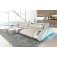 Sofa Dreams Wohnlandschaft Ledercouch Sofa Leder Apollonia C Form Ledersofa, Couch, mit LED, wahlweise mit Bettfunktion als Schlafsofa, Designersofa beige|gelb