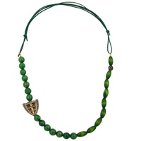 Gallay Perlenkette Kunststoffperlen grün-glänzend Holzperlen grün Kordel grün 90cm (1-tlg) grün