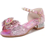 YOSICIL Prinzessinn-Schuhe mit Schleife Mädchen Kinder Sandalen mit Pailletten Krisatallen für Weihnachten Cosplay Verkleidung Geburtstagsparty Karneval, Rosa 27 - 27 EU