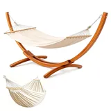 HOMAVO Hängematte mit Gestell, Doppel-Hängematten-Set, 200 kg Tragkraft, 320x120x120 cm, stabiles Kiefernholz-Bogengestell für Garten, Terrasse & Balkon 27kg