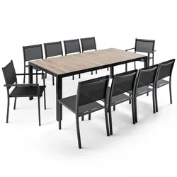 Oviala Business Set aus Gartentisch und 10 Sitzgelegenheiten aus Aluminium und Keramik