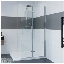 IMPTS 100 x 90 cm Duschkabine Duschabtrennung Glas Duschtür mit fester Glaswand, Drehtür Eckeinstieg Dusche NANO Easy Clean 6mm Sicherheitsglas Höhe 195 cm INKL. Duschtasse & Ablauf