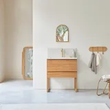 Badezimmermöbel Edgar aus massivem Teakholz und Premium-Terrazzo im Farbton Moon 80 cm