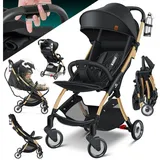 Kidiz KIDIZ® Kinderwagen Premium Kinderbuggy klappbar Liegebuggy Sportwagen Faltbar 360°Räder 5-Punkt Gurt Inkl. Getränkehalter & Regenabdeckung, verstellbare Rückenlehne & Sonnenverdeck