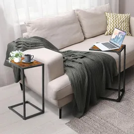 luxuskollektion 2er-Pack Beistelltische Holz-Metall C-Form Wohnzimmer