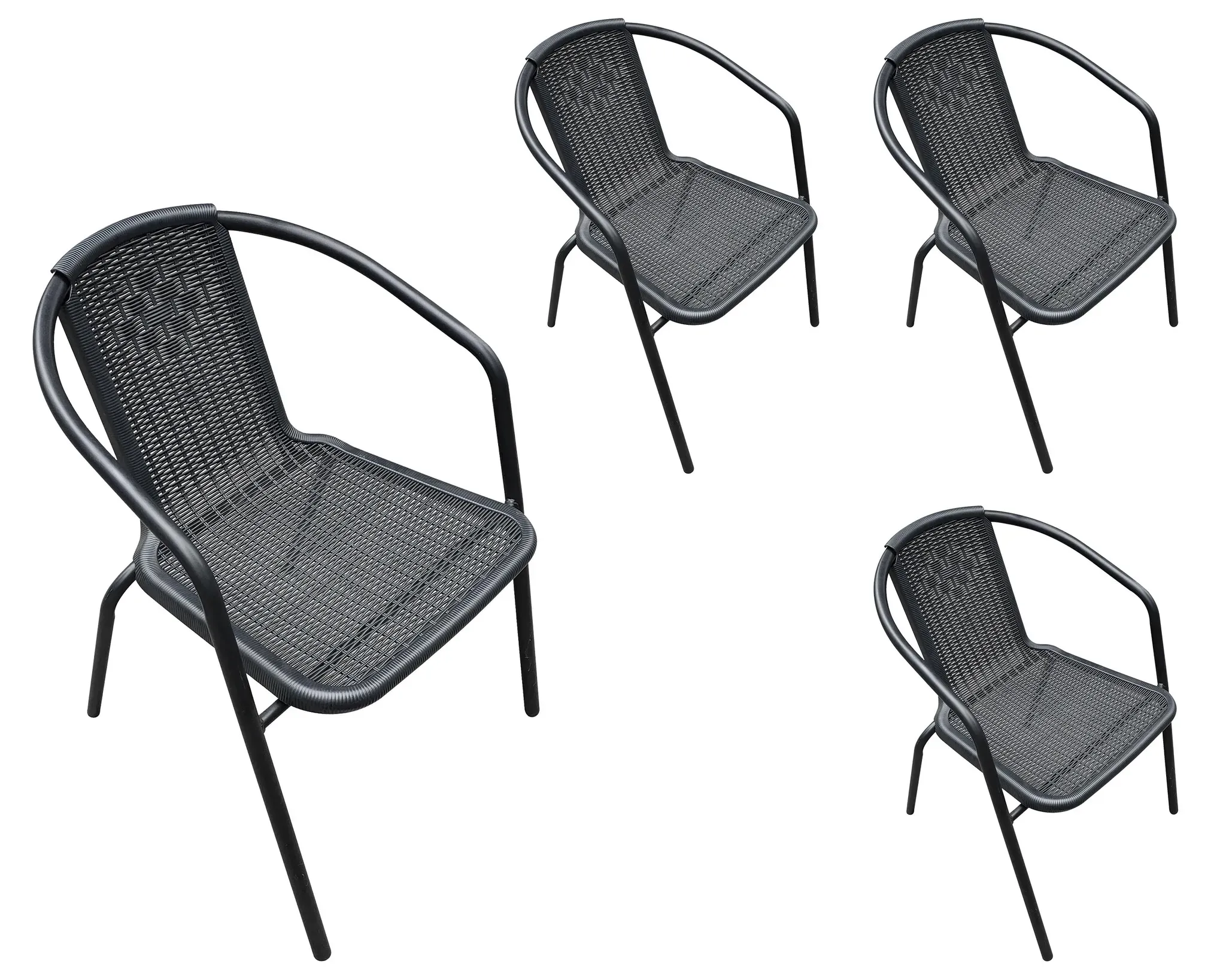 LC Garden »Garvista« 4er Set Gartenstühle Schwarz Metall/PE-Rattan Stapelstühle Bistrostühle stapelbar