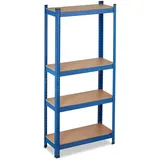 Relaxdays Schwerlastregal, bis 700 kg, HxBxT: 150x70x30 cm, 4 Böden, zum Stecken, Stahl, Lagerregal Keller, Garage, blau