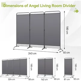 Angel Living Paravent 3 Teilig Klappbar Raumteiler Freistehend Sichtschutzwand Raumteiler Stellwand Trennwand Sichtschutz für Büros, Balkon,Schlafzimmer,Außengarten,243cm x 180cm Grau