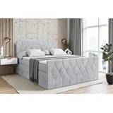 altdecor Boxspringbett mit Matratze und Lattenrost - VELANTO KING - 160x200 cm - Grau Monolith - Topper, Fußteil, Polsterbett mit Bettkasten, Bett... - Hellgrau