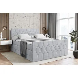 altdecor Boxspringbett mit Matratze und Lattenrost - VELANTO KING - 160x200 cm - Grau Monolith - Topper, Fußteil, Polsterbett mit Bettkasten, Bett... - Hellgrau