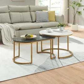 [en.casa] SATZTISCH-SET 2 TLG. Oppeerg 2er Set Marmoroptik, schwarz-weiß/Gold