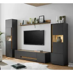 Design Wohnwand in Anthrazit und Wildeiche Optik 270 cm breit (vierteilig)