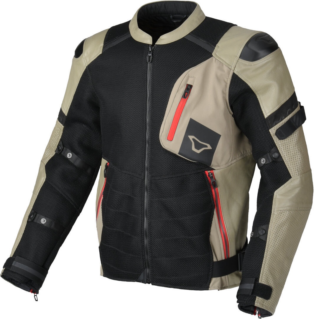 Macna Olsan geperforeerd Motorfiets Leer/Textiel Jas, zwart-beige, S Voorman