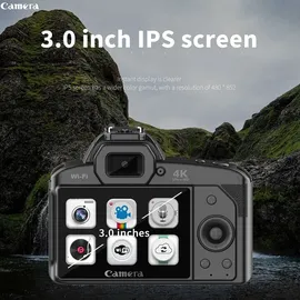 Cocosity 4K 64MP HD Nachtsicht-Digitalkamera 3-Zoll-IPS-Farbdisplay, WiFi-Digitalkamera, 16-facher Digitalzoom, 120-Grad-Weitwinkel mit Fülllicht