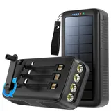 ibettertec Powerbank, Wireless Solar Powerbank 20000mAh Solar Ladegerät Powerbank (4 LEDs, Taschenlampe, Handkurbel, Powerbank V) schwarz