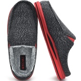 ONCAI Hausschuhe Herren Komfort Plüsch Pantoffeln Streifen Orthopädische Hüttenschuhe Wärme Flauschig Slippers mit Memory Foam Rutschfest Gummisohle Schwarz Rot Größe 48 - 48 EU