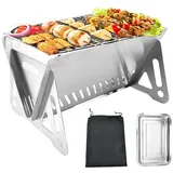 TINMIX Mini Tragbarer Holzkohlegrill Edelstahl Kleiner Klappgrill Ein-Personen-Tischgrill für Gartenbars Camping im Freien