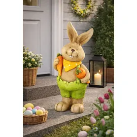 I.GE.A. Dekofigur Deko Osterhase mit Karotten (1 St), Figur 46 cm Deko Hase Osterdeko Hasenfigur Frühling Ostern Ostereier grün