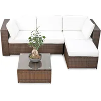 XINRO erweiterbares 15tlg. Balkon Polyrattan Lounge Ecke - braun - Sitzgruppe Garnitur Gartenmöbel Lounge Möbel Set aus Polyrattan - inkl. Lounge Sessel + Ecke + Hocker + Tisch + Kissen