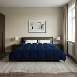 vidaXL Sommerdecke Gepolstert Dunkelblau 240 x 260 cm Mikrofaser