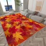 Teppich Wohnzimmer Blätter Gelb Rot Herbst 160x230 cm Moderne Waschbarer Teppich, Teppiche rutschfeste Weicher Teppich Kurzflor, Teppich für Schlafzimmer Esszimmer