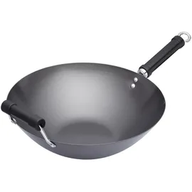 KitchenCraft Wof Oriental Wok aus Carbonstahl mit Antihaftbeschichtung, 35,5 cm, Schwarz