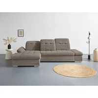 Ecksofa COTTA "Holiday L-Form" Sofas Gr. B/H/T: 302cm x 86cm x 190cm, Chenille-Struktur, Recamiere links, mit Bettfunktion-mit Bettkasten-mit Kopfteilverstellung-mit Armteilverstellung-mit Sitztiefenverstellung, grau (taupe) Sitztiefenverstellung, wahlweise mit Bettfunktion inkl. Bettkasten