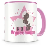 Samunshi® Kindertasse mit Namen Tasse Kuschelnde Schafe Personalisierte Tasse mit Namen Kinder Kinderbecher mit Namen Kindergarten rosa 300ml