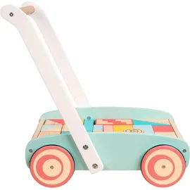 owl & fox Holz-Lauflernwagen mit 29 bunten Bausteinen – Traditionelles Schiebespielzeug zur frühen Entwicklung & Aktivität – Nachhaltig produziert – Ab 12 Monaten