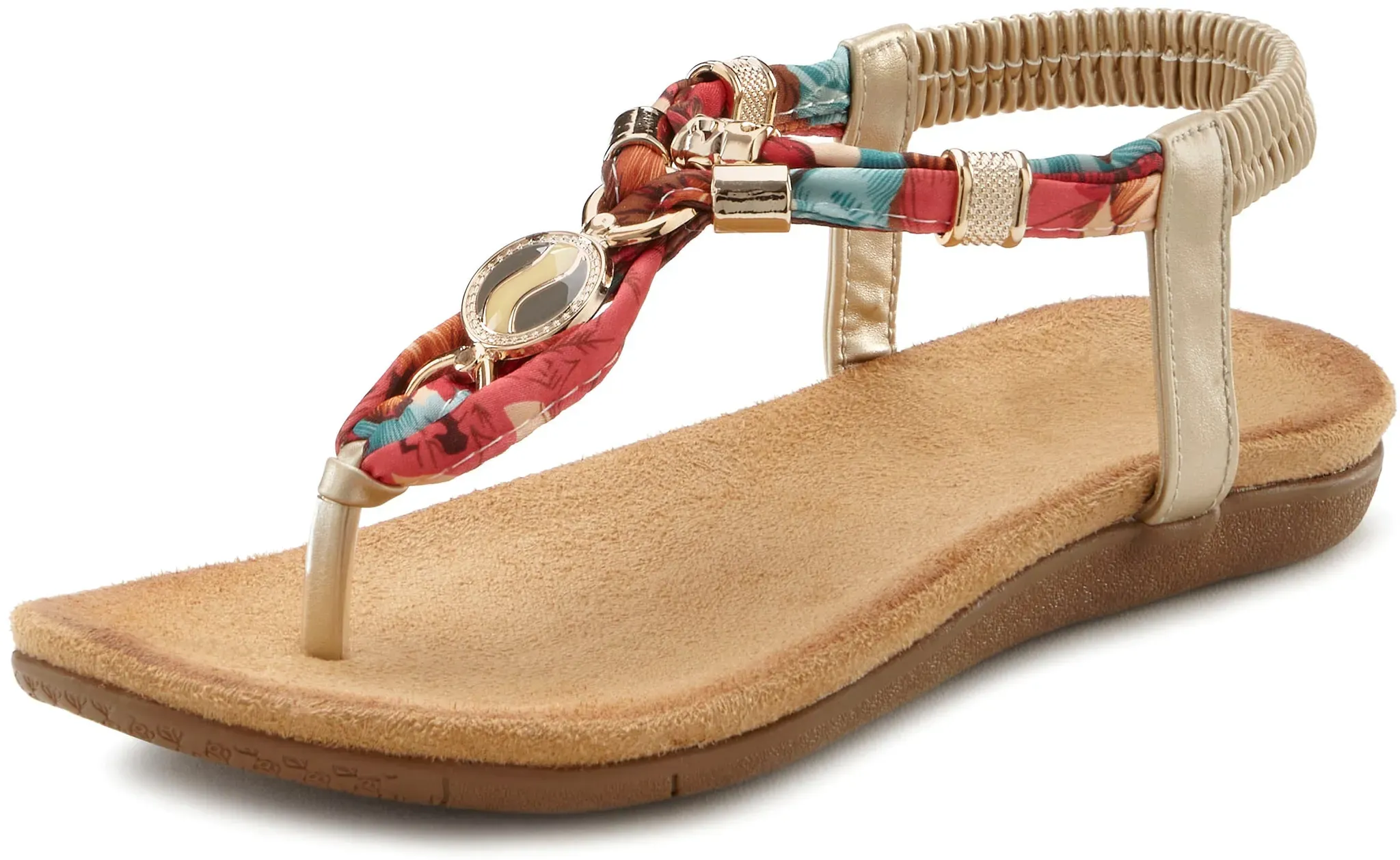 Zehentrenner LASCANA Gr. 39, bunt Damen Schuhe Strandaccessoires Sandale mit elastischen Riemchen und modischer Farbgebung